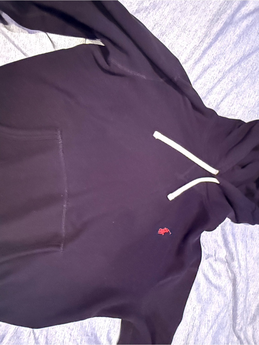 Ralph Lauren Navy Hoodie with White Drawstrings and Red Pony